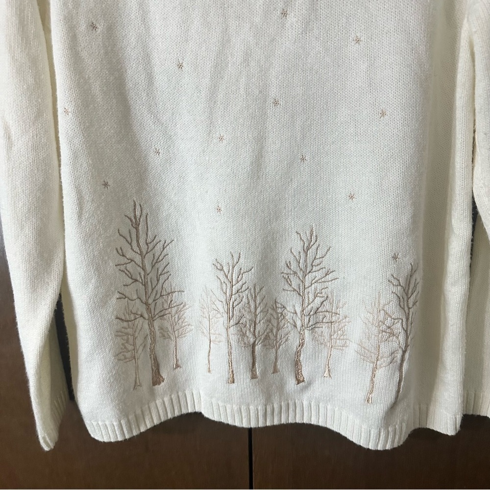 Carroll Reed Women's White Acrylic Tree Snowflakes Embroidered Sweater Sz XL - Picture 5 of 11